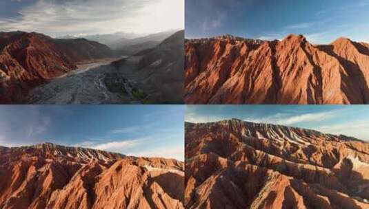 航拍新疆冰川公园丹霞地貌红色震撼山脉4K高清在线视频素材下载