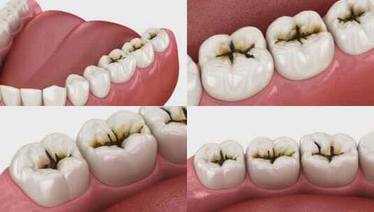 龋齿损坏的臼齿医学上准确的牙齿3D动画高清在线视频素材下载