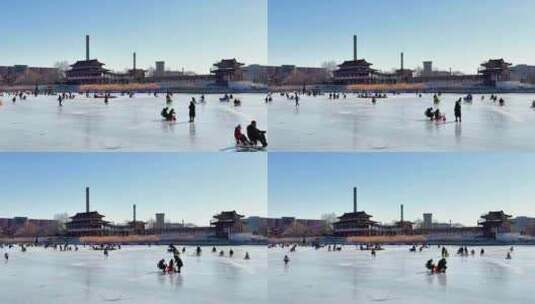 北京石景山首钢园群明湖 秀池滑冰场高清在线视频素材下载