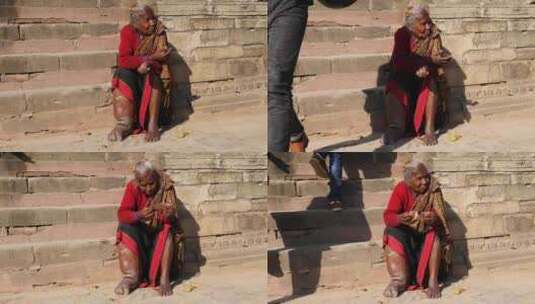 患有象皮病的老妇人在尼泊尔巴克塔普尔的陶高清在线视频素材下载