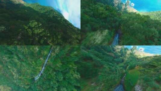 4k超美绿色森林海边长瀑布丝滑运镜高清在线视频素材下载