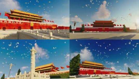 北京天安门与和平鸽飞舞慢动作高清在线视频素材下载