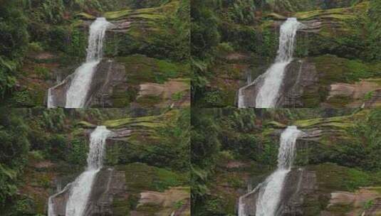岩壁青苔森林瀑布流水高清在线视频素材下载