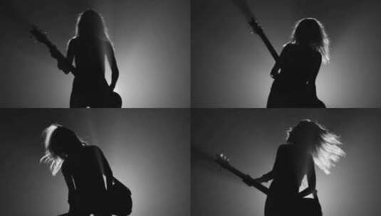 女人弹吉他剪影高清在线视频素材下载
