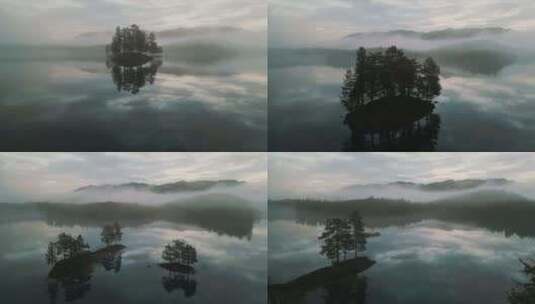 天空之镜森林湖泊云雾蓝天唯美大自然航拍高清在线视频素材下载