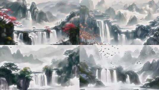 中国风高山流水背景动画高清在线视频素材下载