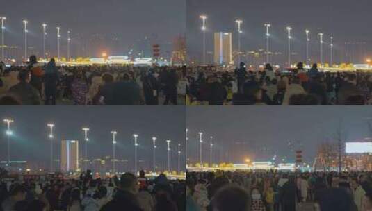 节日夜晚广场人群赶集逛庙会高清在线视频素材下载
