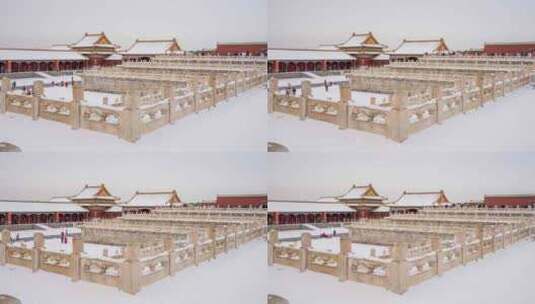 雪后故宫红墙白雪汉白玉石栏杆高清在线视频素材下载