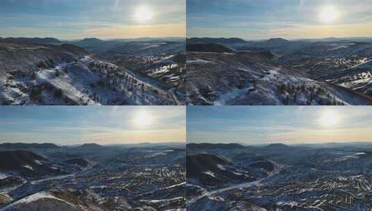 麻田岭雪景航拍 北方群山冬季雪景高清在线视频素材下载