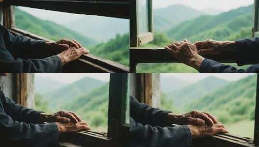 老人窗边双手交叠望远高清在线视频素材下载