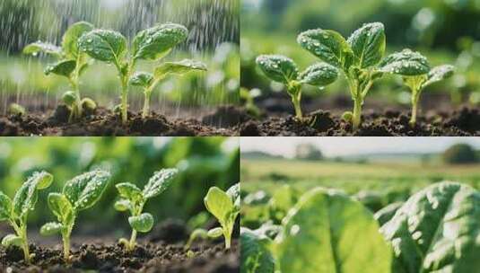 雨中幼苗生长特写素材高清在线视频素材下载