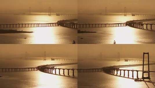 金色日出下的深中通道高清在线视频素材下载