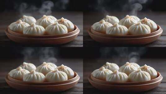 热气腾腾的美味小笼包诱人食欲高清在线视频素材下载