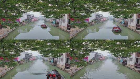 绍兴古镇河道上的乌篷船高清在线视频素材下载