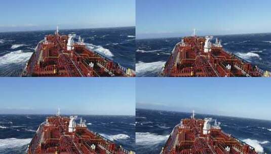 波涛汹涌的海面上航行的油轮乘风破浪_p高清在线视频素材下载