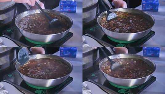 煮粥烹饪过程特写高清在线视频素材下载