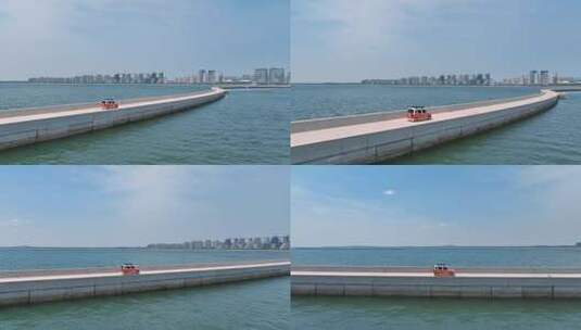 航拍海上公路城市海岸线高清在线视频素材下载