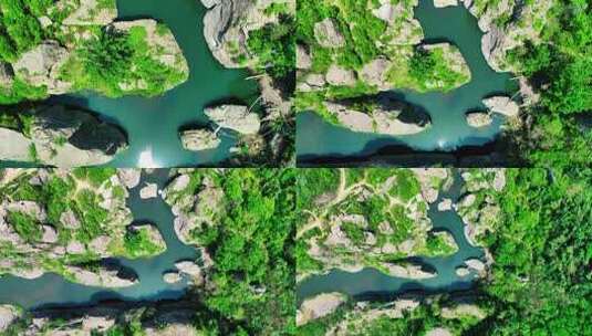航拍石淙河湖心石高清在线视频素材下载