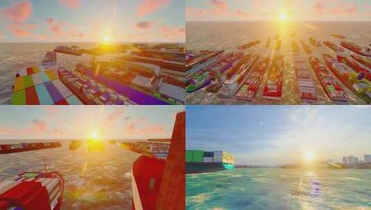 港口码头集装箱货轮清晨日出延时摄影高清在线视频素材下载