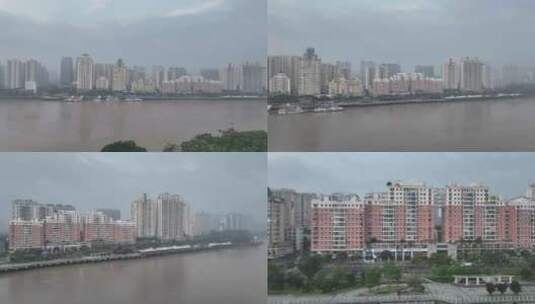 温州瓯江畔傍晚蓝调航拍高清在线视频素材下载