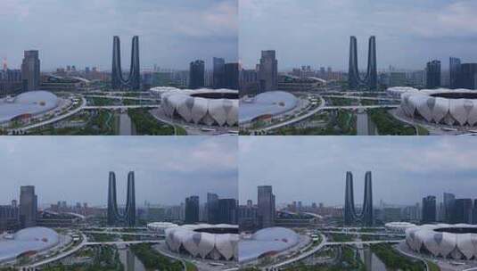 杭州亚运会奥体中心杭州之门航拍高清在线视频素材下载