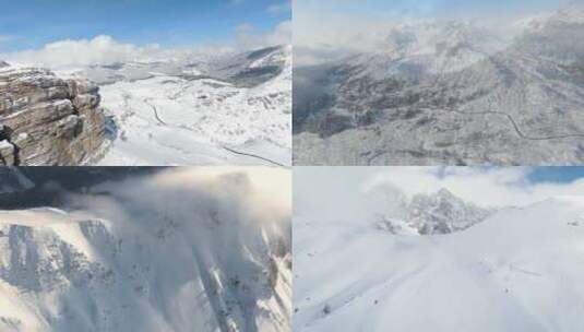 航拍雪山雪峰雪景森林雪松高清在线视频素材下载