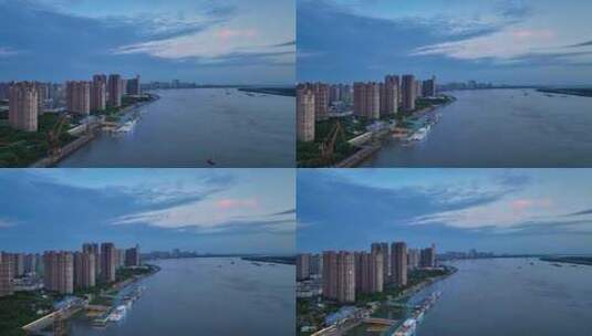 芜湖城市夜景金鹰国际地标长江航拍高清在线视频素材下载