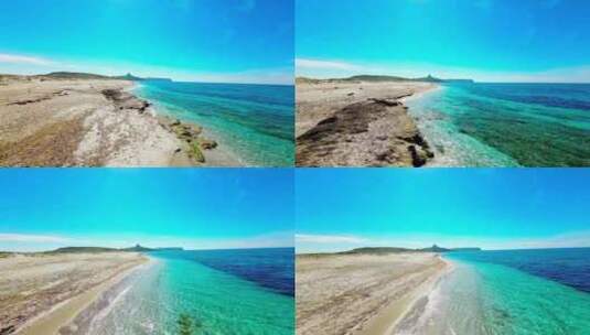 FPV无人机航拍海浪冲击沙滩蓝天白云撒丁岛高清在线视频素材下载