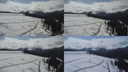 新疆伊犁库尔德宁大气壮观雪山丛林景色高清在线视频素材下载