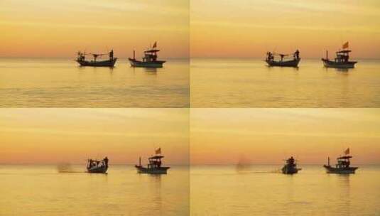 地平线上日落的渔船高清在线视频素材下载