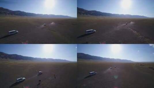 B新疆准噶尔盆地大漠戈壁车队行驶2高清在线视频素材下载