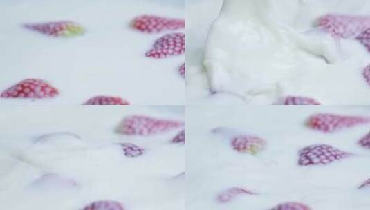 草莓掉进牛奶里32高清在线视频素材下载