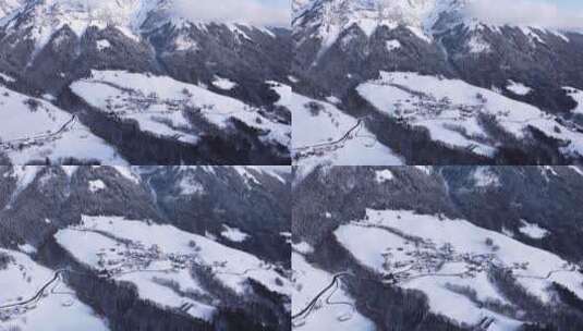 无人机在法国阿尔卑斯山的一个小山城上空射击高清在线视频素材下载