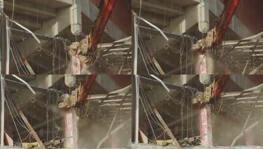 带刀机器拆卸被摧毁的竞技场的碎石高清在线视频素材下载