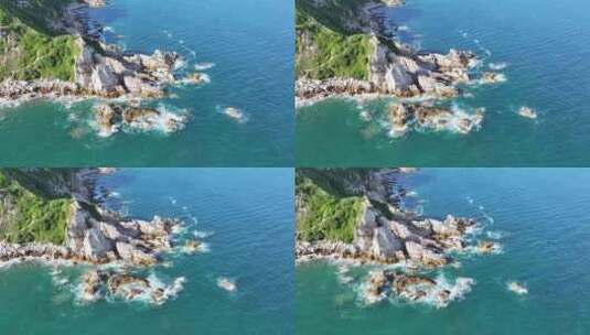 深圳南澳西涌海岸线、海边浪花与礁石航拍高清在线视频素材下载