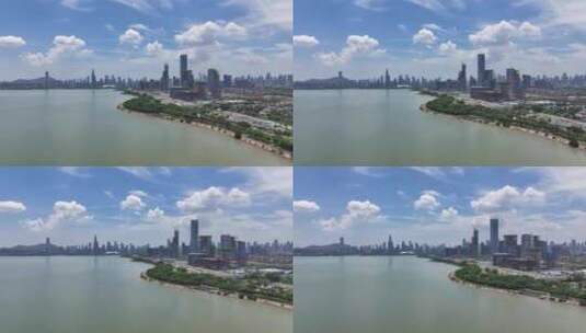 4K深圳湾超级总部蓝天白云航拍高清在线视频素材下载