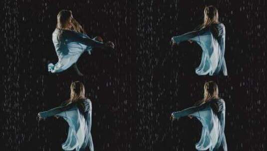 美丽的女性嘻哈舞者在雨中高清在线视频素材下载
