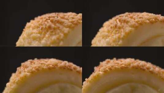 奶油芝士小面包表面局部特写旋转高清在线视频素材下载