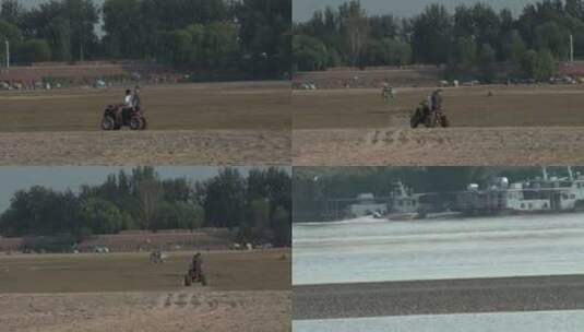 黄河边游艇 沙滩车高清在线视频素材下载