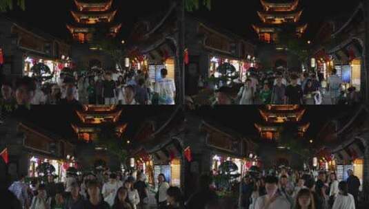 云南大理丽江古城古镇游客旅游夜景高清在线视频素材下载