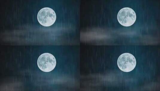 雨夜满月，月亮的背景下的雨天高清在线视频素材下载