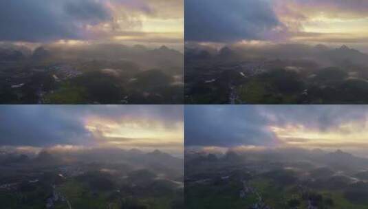 山中清晨日出云雾萦绕山川田野高清在线视频素材下载