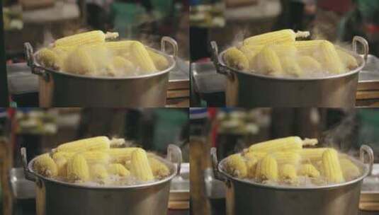 锅中煮玉米、热腾腾的玉米高清在线视频素材下载