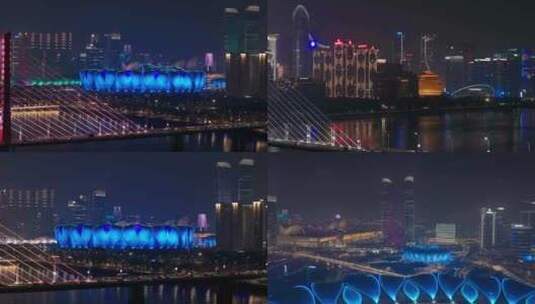 杭州滨江夜景航拍高清在线视频素材下载