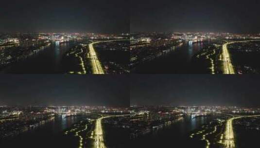 福建省泉州市晋江城市航拍夜景航拍高清在线视频素材下载