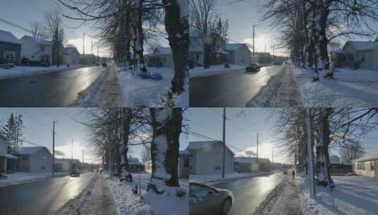 冬天的加拿大雪景，交通高清在线视频素材下载