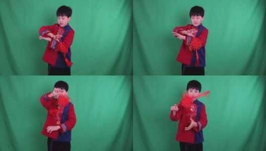中国小男孩恭贺新年拜年慢镜绿幕抠像高清在线视频素材下载