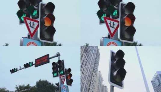 路口红绿灯黄灯闪烁高清在线视频素材下载