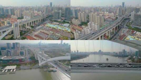 上海市黄浦江卢浦大桥高架桥汽车车辆车流交高清在线视频素材下载