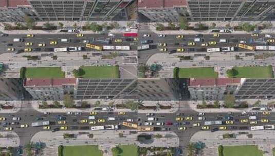 俯拍城市街道车流高清在线视频素材下载